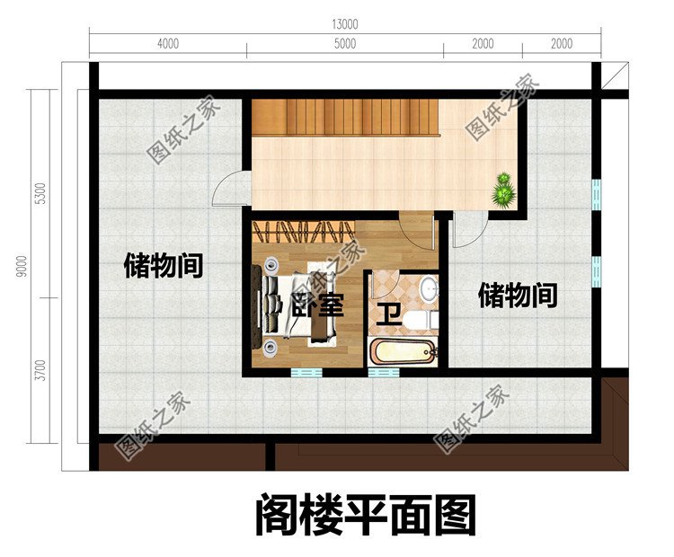 102平米带阁楼一层房屋图