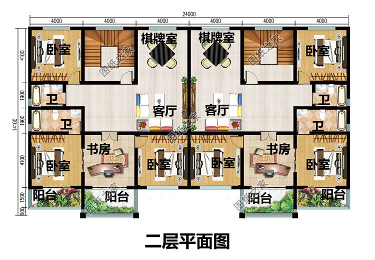 农村建房兄弟双拼两层住宅设计图