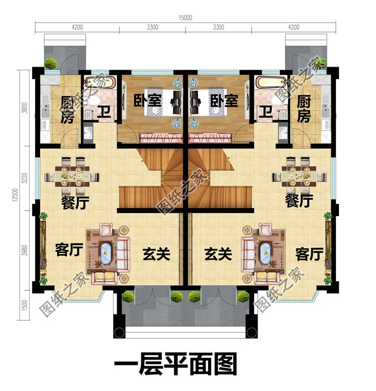 三层双拼别墅设计一层平面图