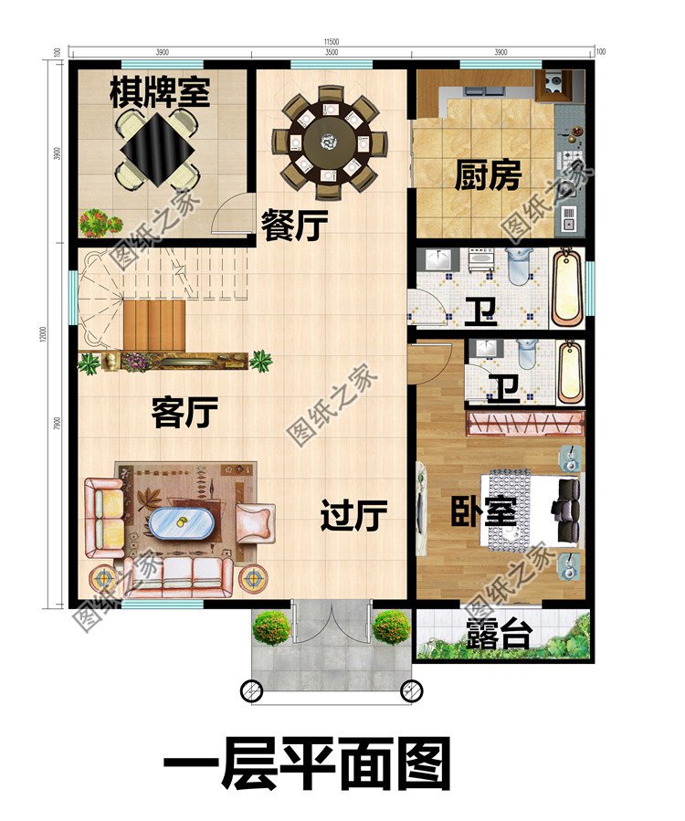 复式、旋转楼梯三层别墅设计方案图