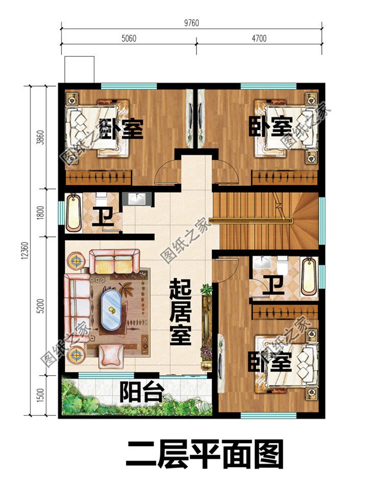 好看实用农村二层别墅设计图二层平面图