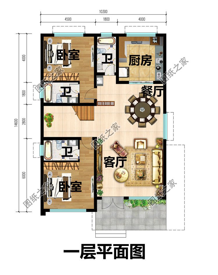 乡村现代风四层别墅设计图一层布局图