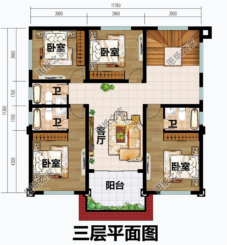 农村四层霸气别墅设计图三层