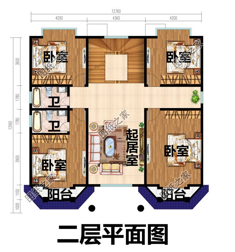 二层精美欧式别墅设计图二层平面图