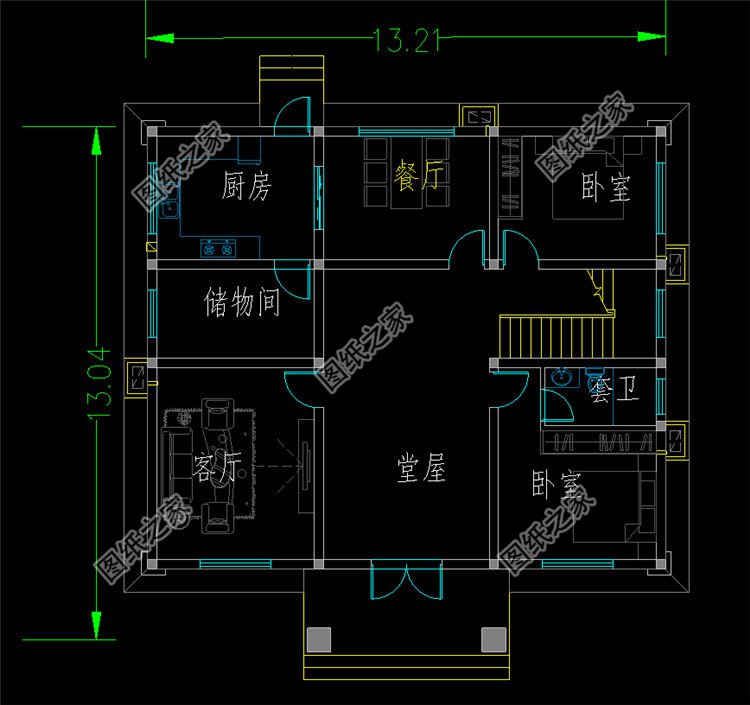 13x13米简单二层最新别墅设计图平面图1