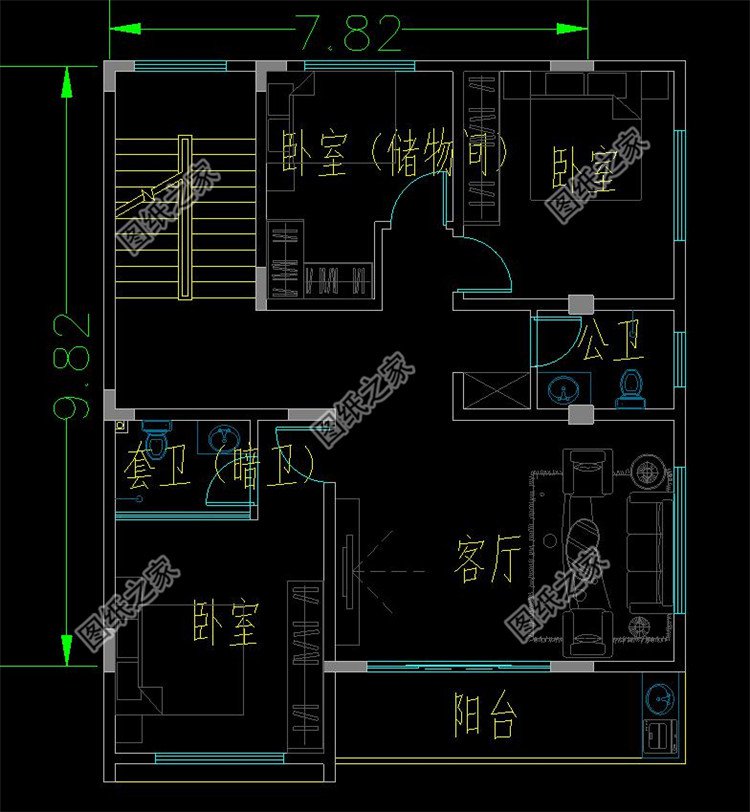 四层平顶别墅设计图二层