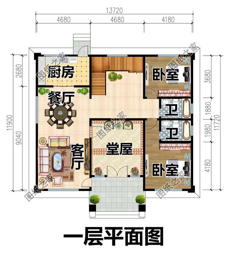 13.7×11.7米二层别墅设计图