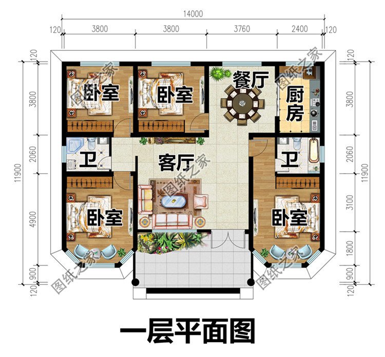 14x12米对称一层农村养老别墅