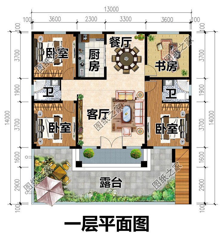 13x14米带架空层小别墅设计图一层