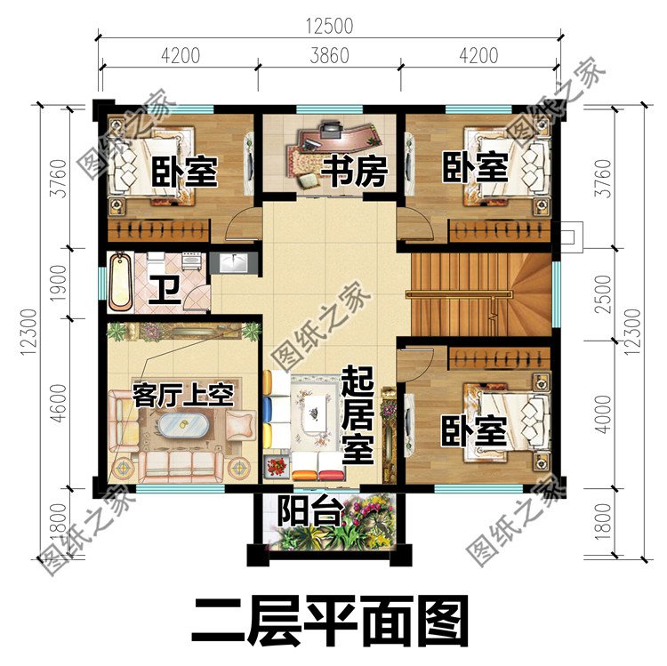 12x12米二层欧式别墅设计图二层