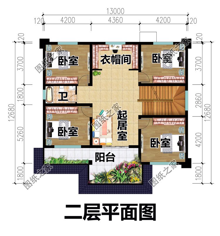 13×12米二层别墅设计图二层