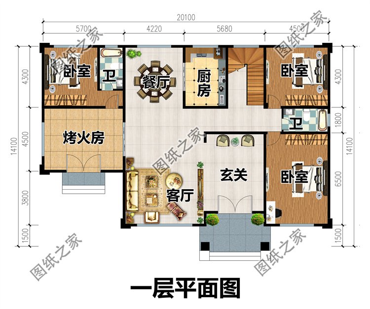 面宽20米四开间二层别墅