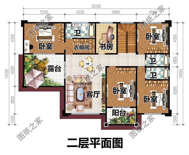 面宽20米四开间二层别墅