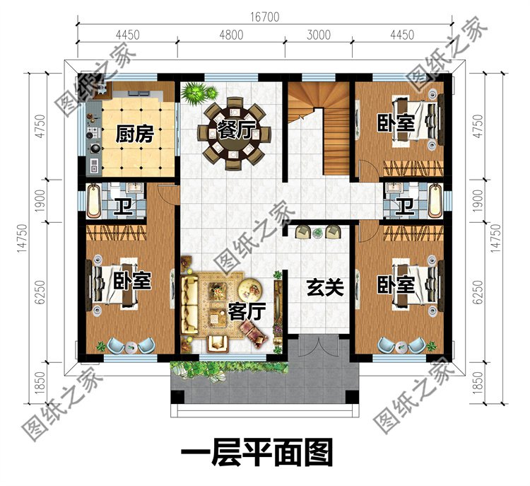 四间两层农村别墅户型图