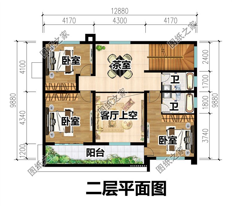 现代风农村别墅设计图二层