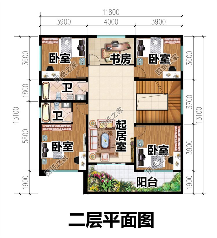 现代风农村别墅二层