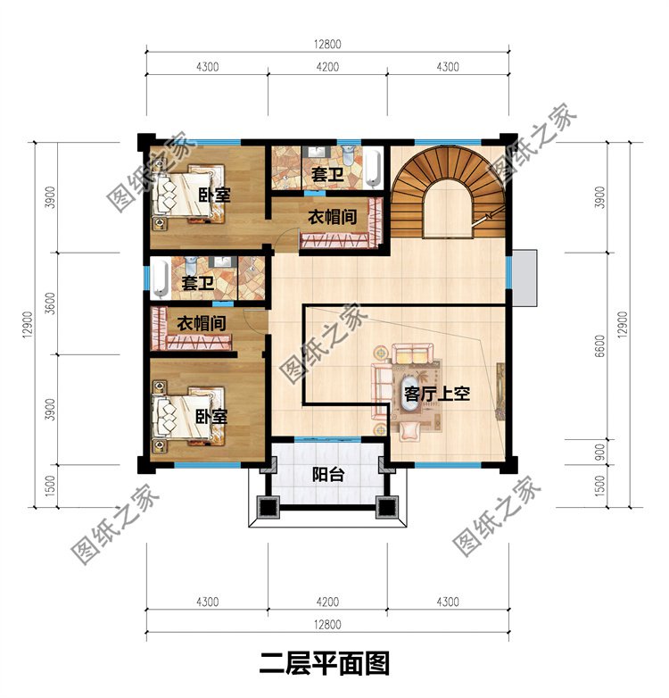 三层农村自建别墅设计图二层