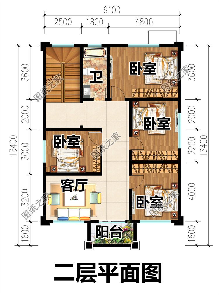 农村自建的三层别墅设计图二层