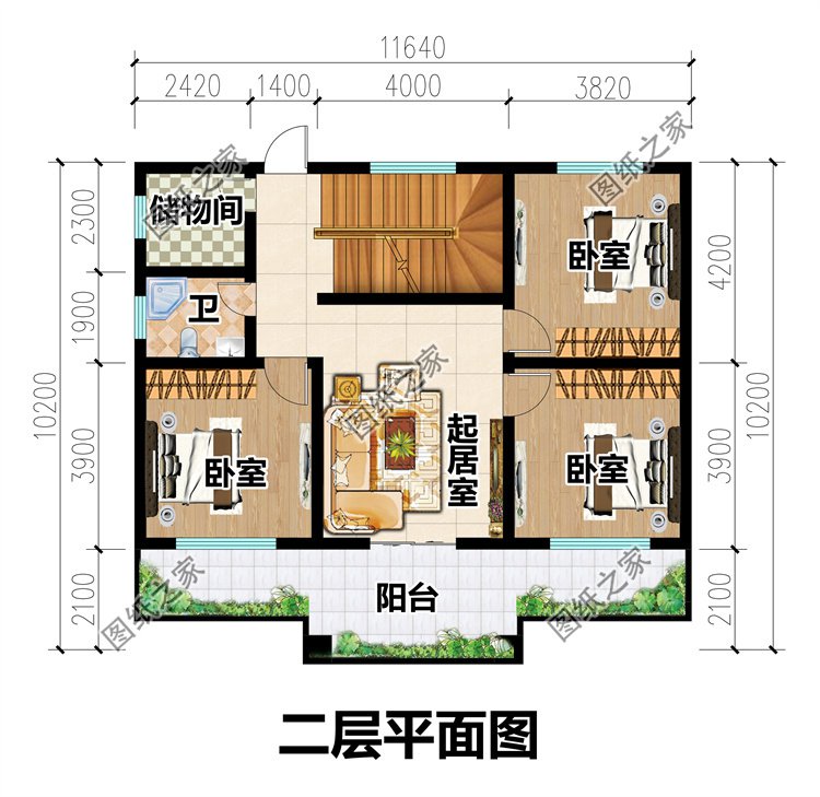 90平米三层别墅设计图二层