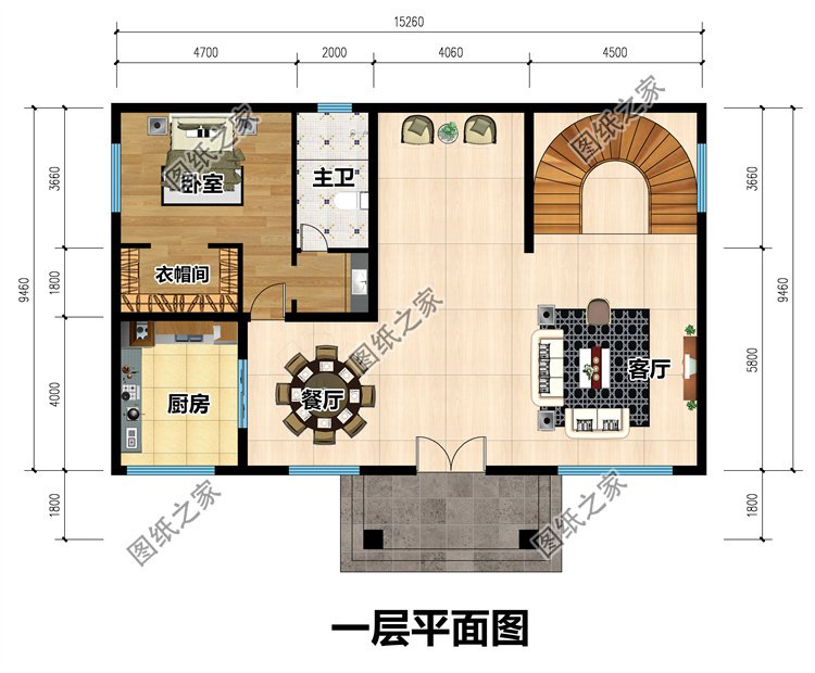 平顶三层农村别墅一层