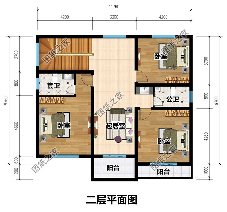 徽派农村三层小别墅二层