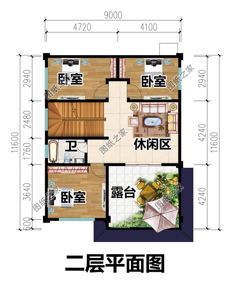 二开间二层别墅设计图2