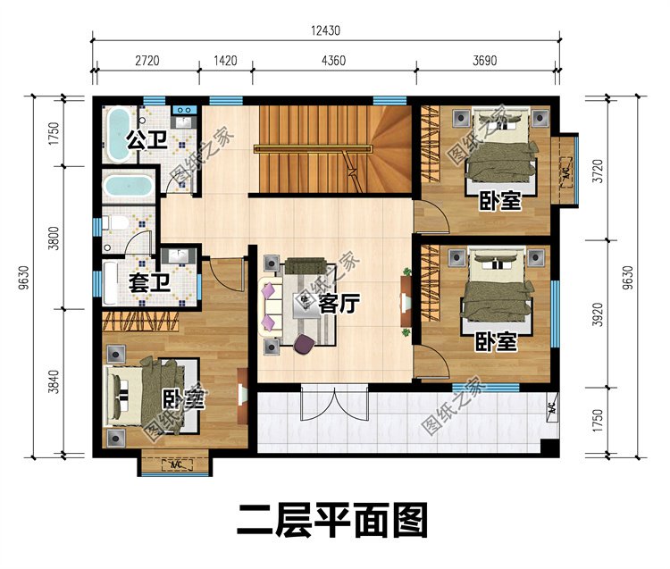 占地百平农村三层户型2